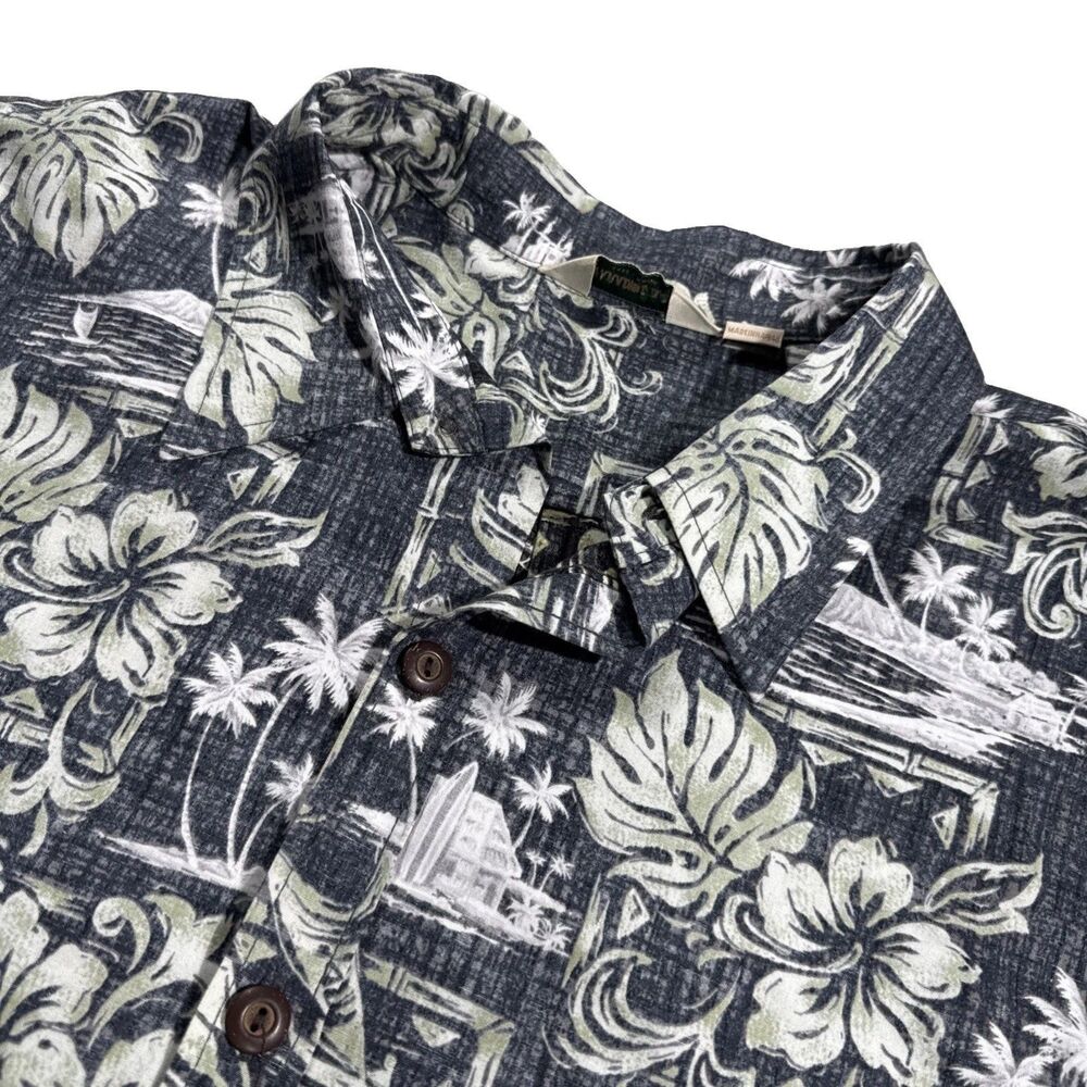 Paradise Bay Aloha Mens Shirt Sz 3XL Black Floral Tropical Resort Reverse Print